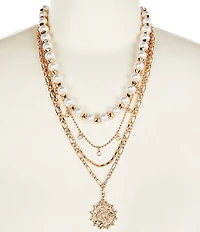 Anna & Ava Pearl Short Multi Strand Necklace with Pendant