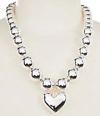 Anna & Ava Puffy Heart Pendant Silver Ball Statement Necklace