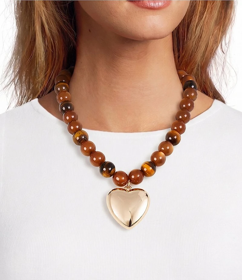 Anna & Ava Puffy Heart Pendant Tortoise Ball Statement Necklace