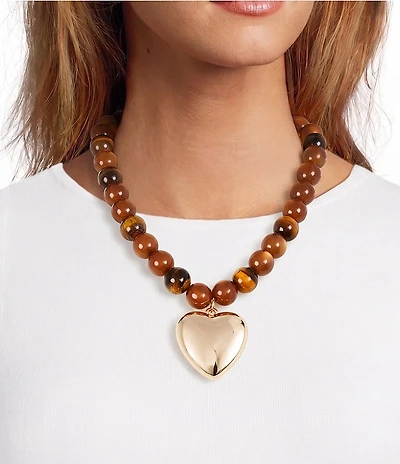 Anna & Ava Puffy Heart Pendant Tortoise Ball Statement Necklace