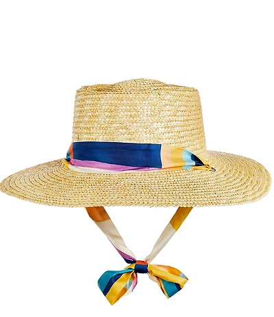 Anna & Ava Straw Fabric Tie Boater Hat