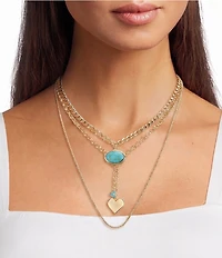 Anna & Ava Turquoise Oval Cab Heart Charm Drop Chain Short Multi Strand Necklace