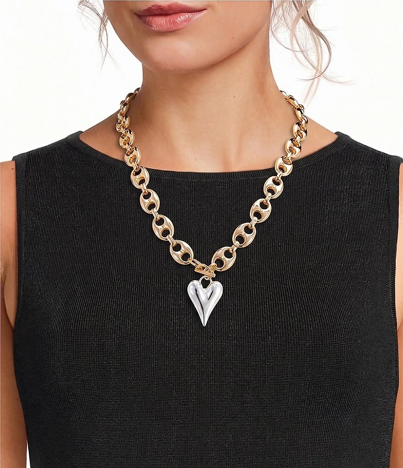Anna & Ava Two Tone Heart Short Pendant Necklace