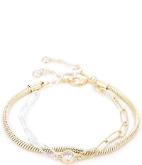 Anna & Ava Waterproof Multi Strand Link Line Bracelet Set with Cubic Zirconia Stone