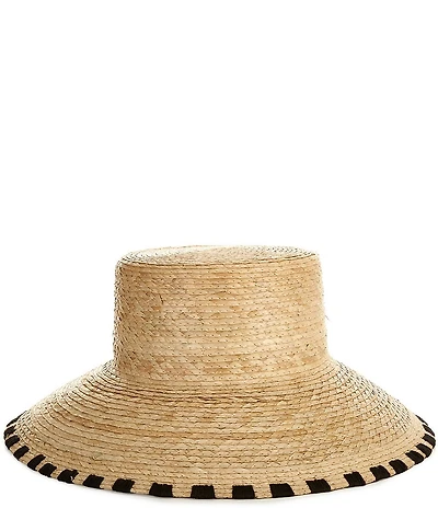 Anna & Ava Wide Brim Contrast Border Stitching Straw Sun Hat