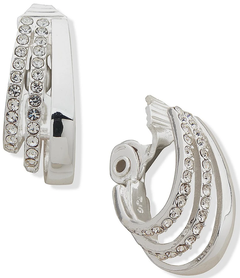 Anne Klein 3 Way Crystal Hoop EZ Comfort Clip On Hoop Earrings