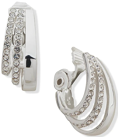 Anne Klein 3 Way Crystal Chunky Hoop EZ Comfort Clip On Hoop Earrings