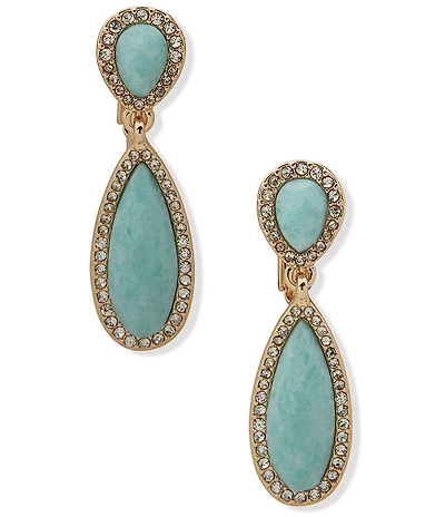 Anne Klein Amazonite Double Stone Drop Clip-On Earrings