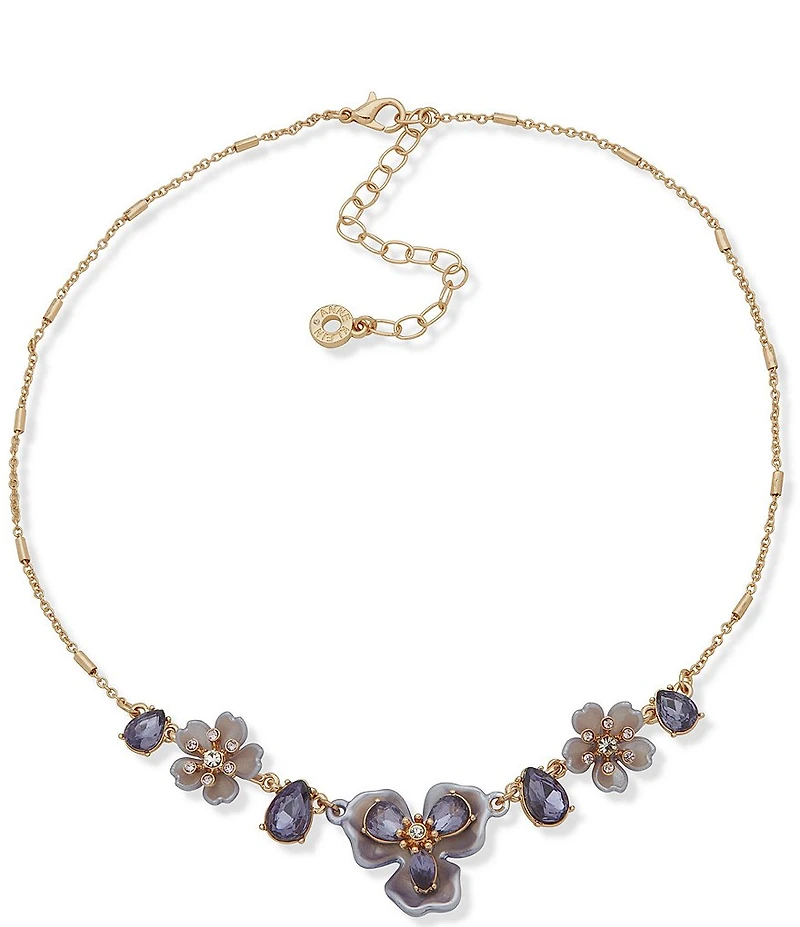 Anne Klein Blue Flower Frontal Collar Necklace