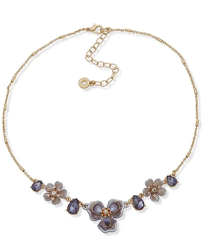 Anne Klein Blue Flower Frontal Collar Necklace