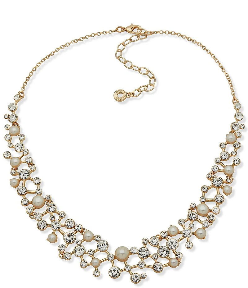 Anne Klein Cluster Stone Pearl Statement Necklace