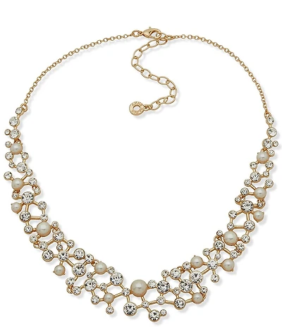 Anne Klein Cluster Stone Pearl Statement Necklace