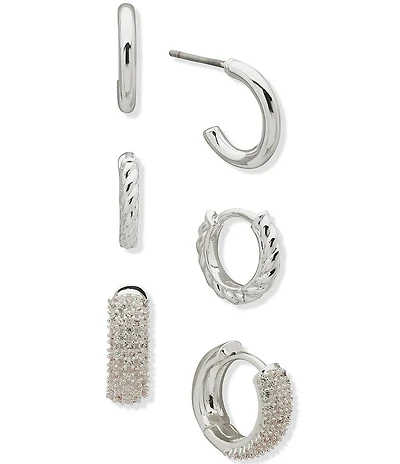 Anne Klein Crystal Lattice Twist Small Trio Hoop Earring Set
