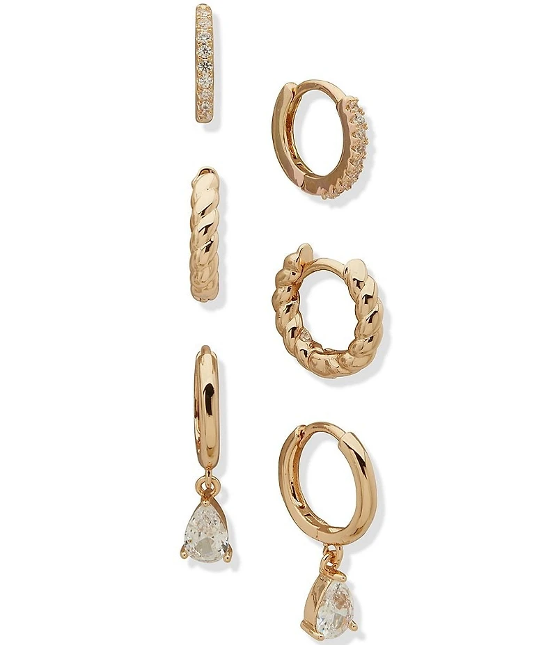 Anne Klein Crystal Textured Trio Hoop Earring Set