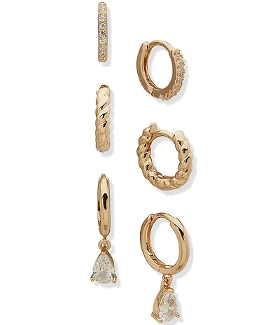 Anne Klein Crystal Textured Trio Hoop Earring Set