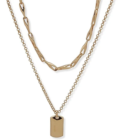 Anne Klein Dog Tag Short Pendant Multi-Strand Necklace