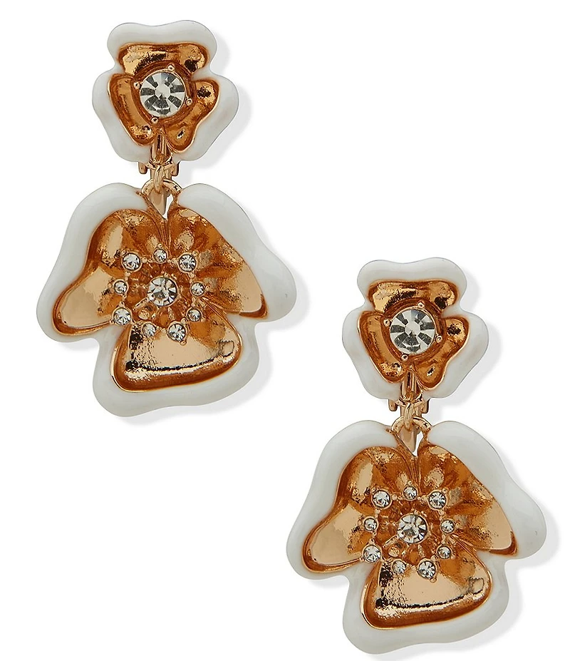 Anne Klein Double Textured Flower Drop Clip Earrings