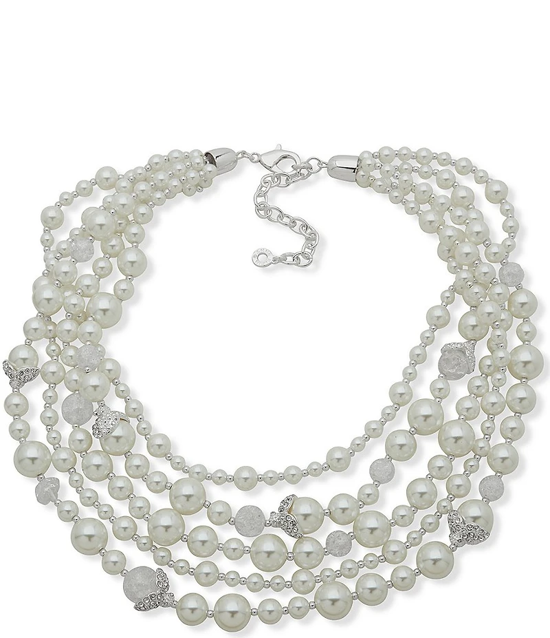 Anne Klein Faux Pearl Crackle Stone Torsade Statement Necklace