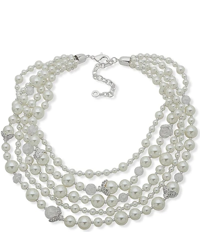 Anne Klein Faux Pearl Crackle Stone Torsade Statement Necklace