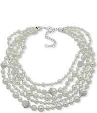 Anne Klein Faux Pearl Crackle Stone Torsade Statement Necklace