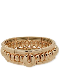 Anne Klein Gold Tone 3 Row Puffed Dome Stretch Bracelet