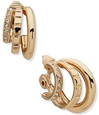 Anne Klein Gold Tone 3 Row Stone Clip Hoop Earrings