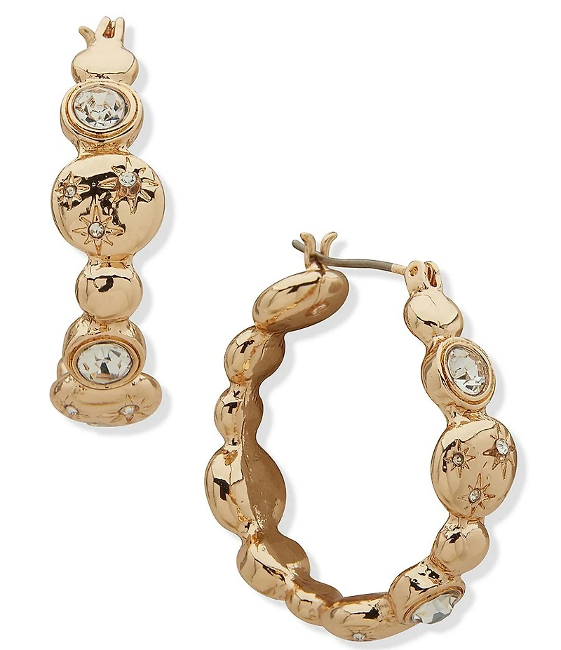 Anne Klein Gold Tone Bezel Stone Crystal Star Hoop Earrings