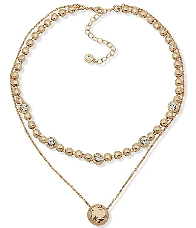 Anne Klein Gold Tone Bezel Stone Crystal Star Short Multi Strand Necklace