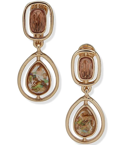 Anne Klein Gold Tone Blush Double Stone Clip Drop Earrings