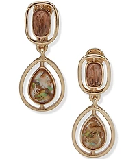 Anne Klein Gold Tone Blush Double Stone Clip Drop Earrings