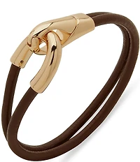 Anne Klein Gold Tone Brown 2 Row Leather Cord Bangle Bracelet