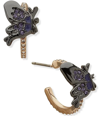 Anne Klein Gold Tone Butterfly C Hoop Earrings