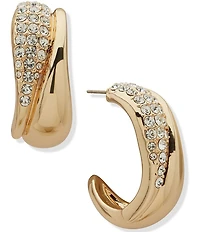 Anne Klein Gold Tone Crystal 2 Row C Hoop Earrings