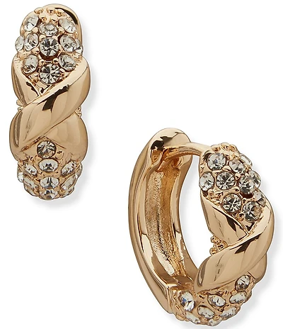 Anne Klein Gold Tone Crystal Criss Cross Huggie Hoop Earrings