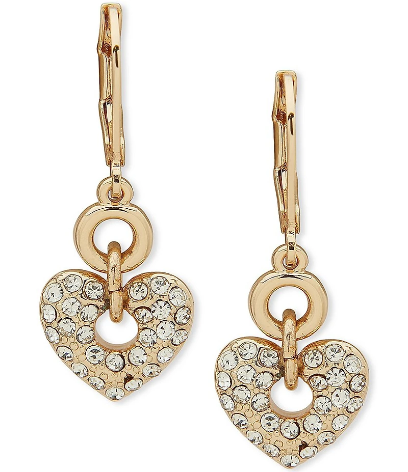 Anne Klein Gold Tone Crystal Heart Double Drop Earrings