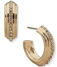 Anne Klein Gold Tone Crystal Layer C Hoop Earrings