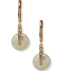 Anne Klein Gold Tone Crystal Lentil Pearl Drop Earrings