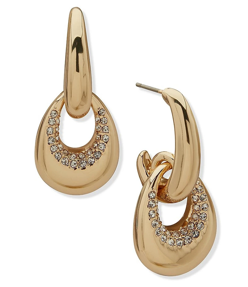 Anne Klein Gold Tone Crystal Link Orbital Earrings