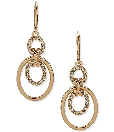 Anne Klein Gold Tone Crystal Oval Linked Orbital Drop Earrings