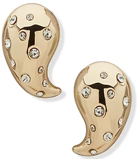 Anne Klein Gold Tone Crystal Puffy Teardrop Button Stud Earrings