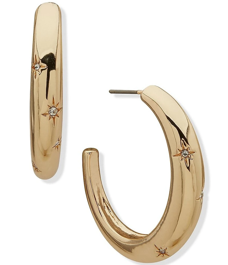 Anne Klein Gold Tone Crystal Star C Hoop Earrings