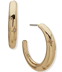 Anne Klein Gold Tone Crystal Star C Hoop Earrings