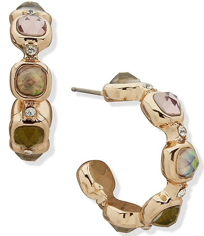 Anne Klein Gold Tone Crystal Stone C Hoop Earrings