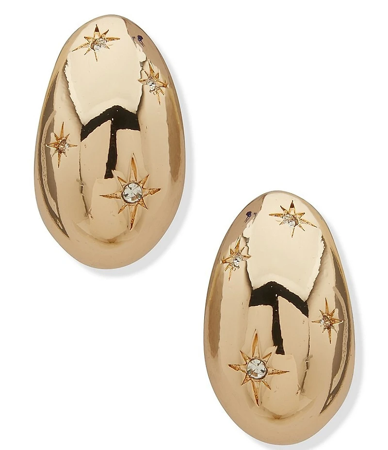 Anne Klein Gold Tone Crystal Teardrop Star Puffy Hoop Earrings