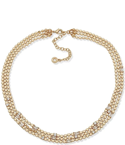 Anne Klein Gold Tone CZ Multi Row Baguette Collar Necklace