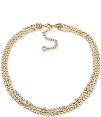 Anne Klein Gold Tone CZ Multi Row Baguette Collar Necklace
