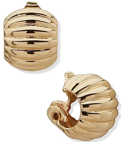 Anne Klein Gold Tone Dome Fluted Clip Hoop Earrings