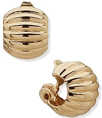 Anne Klein Gold Tone Dome Fluted Clip Hoop Earrings