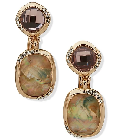 Anne Klein Gold Tone Double Stone Clip Drop Earrings
