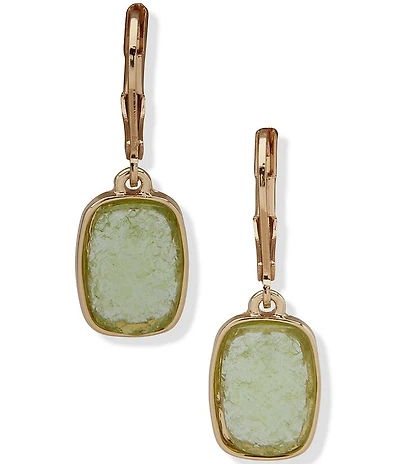 Anne Klein Gold Tone Green Cushion Stone Drop Earrings
